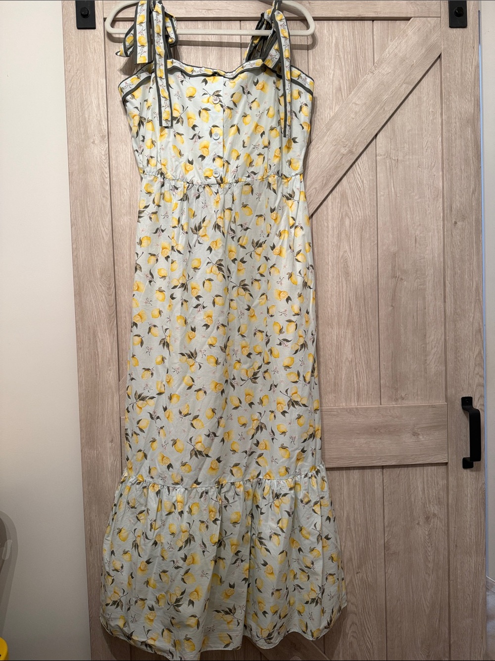 Gal Meets Glam Lemon Print Tie-Shoulder Maxi Dress